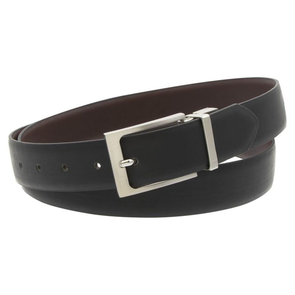 Gold Coast Men's Reversible Buckle Black and Brown Faux Leather Dress Belt, 44